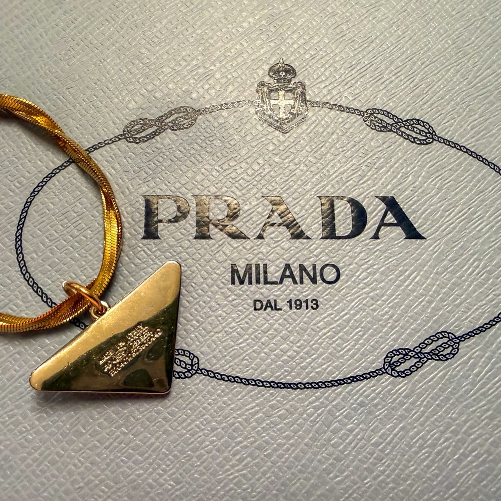 Prada Gold and Silver Tone Triangle Logo Necklace - Picture 2 of 2